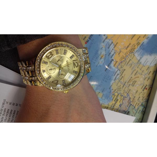 Ceas dama Quartz, Geneva Crystal Auriu