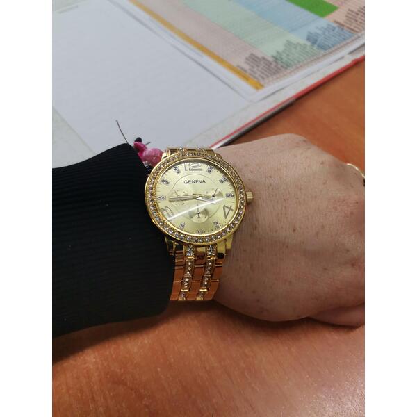 Ceas dama Quartz, Geneva Crystal Auriu