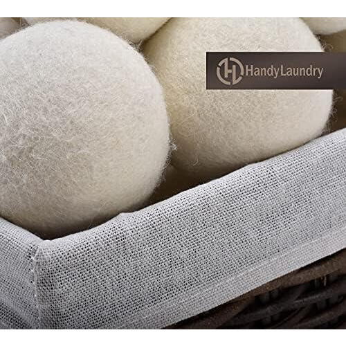 Set 6 Bile din Lana 100% pentru Uscator - Natural, Reutilizabil, Reduc Cutele de Imbracaminte, Economiseste Timpul de Uscare, Alternativa la Bilele de Plastic si Balsamul Lichid, Saculet Depozitare, Anti-electrizare, 6 cm, Alb