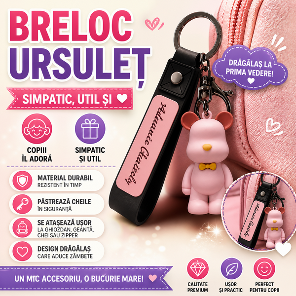 Breloc cu ursulet, Roz