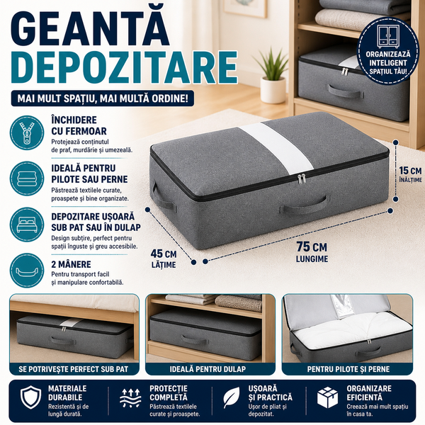 Geanta de depozitare si organizare pentru perne, pilote, haine