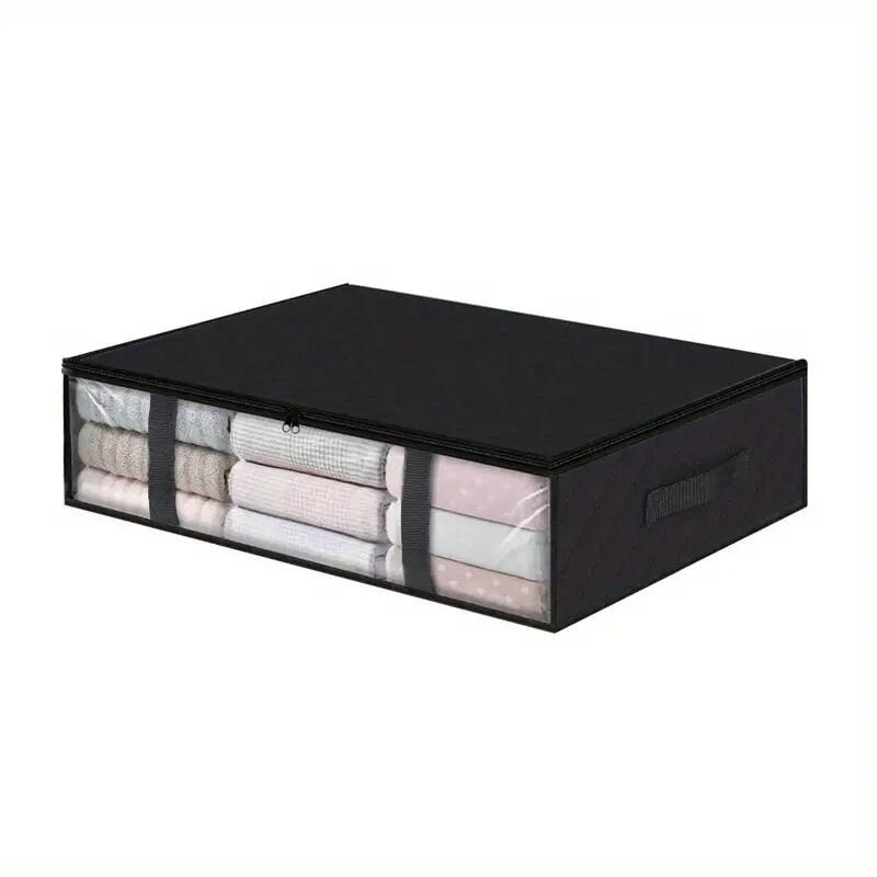SMARTECH Geanta depozitare haine sub pat, Inchidere cu fermoar, Rezistent la praf si umiditate, Durabil, Respirabil, Usor de pliat si curatat, 60*45*15cm, Negru