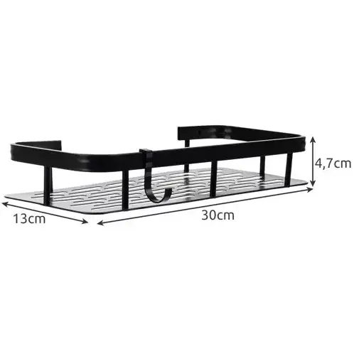 OFERTA 1+1 GRATIS Rafturi pentru baie, rezistente la umiditate, montare usoara, autoadezive, aluminiu, 30 x 13 x 4.7 cm, Negru