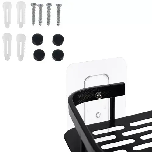OFERTA 1+1 GRATIS Rafturi pentru baie, rezistente la umiditate, montare usoara, autoadezive, aluminiu, 30 x 13 x 4.7 cm, Negru