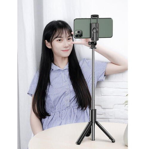 Selfie stick multifunctional, Trepied, Suport pentru telefon, Bluetooth 4.0, telecomanda detasabila, Telescopic, Compatibil iOS/Android, Negru
