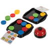 Joc de inteligenta Quick Pucks, 16 discuri, 40 cartonase cu imagini, clopot, 5.2 x 3.2 x 1.5 cm