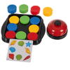 Joc de inteligenta Quick Pucks, 16 discuri, 40 cartonase cu imagini, clopot, 5.2 x 3.2 x 1.5 cm