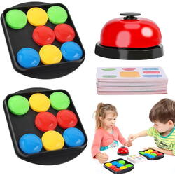 Joc de inteligenta Quick Pucks, 16 discuri, 40 cartonase cu imagini, clopot, 5.2 x 3.2 x 1.5 cm