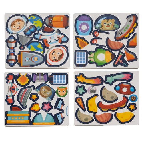 Carte tip Puzzle Magnetic , Set 50 magneti, 6 Cartonase Duble, Tema cosmos