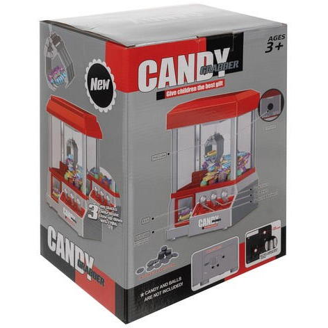 Jucarie interactiva macara cu gheara pentru prinderea dulciurilor, Candy Grabber, Monede incluse, cu baterii, 31 x 17 x 22 cm, Rosu / Argintiu
