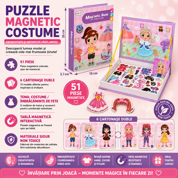 Carte tip Puzzle Magnetic , Set 51 magneti, 6 Cartonase Duble, Tema Costume