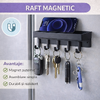 Raft pentru chei cu suport si 6 carlige, Design economisitor de spatiu, Prindere Magnetica sau Instalare Suruburi, Negru