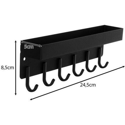 Raft pentru chei cu suport si 6 carlige, Design economisitor de spatiu, Prindere Magnetica sau Instalare Suruburi, Negru