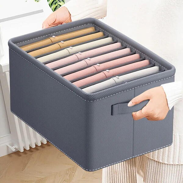 Organizator imbracaminte cu 9 compartimente pentru blugi, pulovere, camasi, 44x30x20 Gri