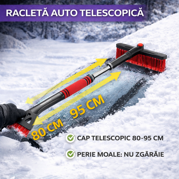 Racleta Auto Telescopica ,Lungime Reglabila de la 80 la 95 cm, Eficineta si Rezistenta, Razuitoare Detasabila, Prietenos cu Vopseaua Masinii, Negru/Rosu