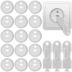 Set 15 protectii pentru prize copii, ABS, cu 3 chei incluse