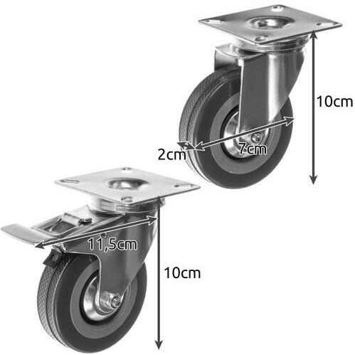 Set 4 roti pivotante industriale cu frana, rotire 360°, argintiu si gri
