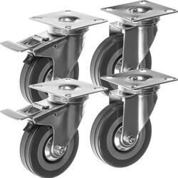 Set 4 roti pivotante industriale cu frana, rotire 360°, argintiu si gri