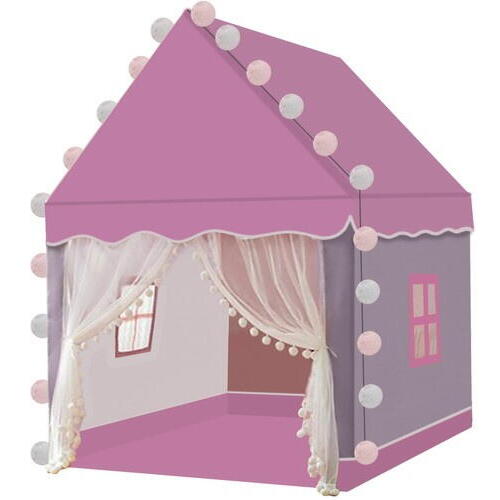 Cort de joaca pentru fetite cu lumini LED incluse, tip casa, cu ferestre, interior / exterior, 130 x 100 x 115 cm, Roz