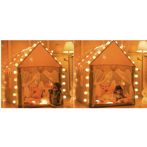 Cort de joaca pentru fetite cu lumini LED incluse, tip casa, cu ferestre, interior / exterior, 130 x 100 x 115 cm, Roz