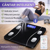 Cantar corporal inteligent, cu diagnostic si termometru, Bluetooth, App pentru fitness, din sticla securizata, LCD, negru