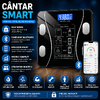 Cantar corporal inteligent, cu diagnostic si termometru, Bluetooth, App pentru fitness, din sticla securizata, LCD, negru