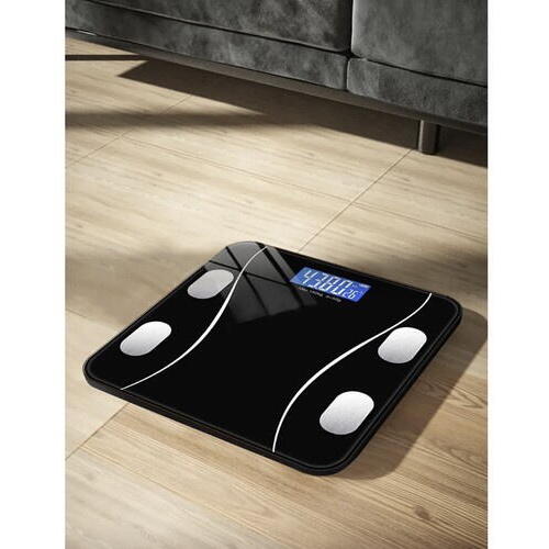 Cantar corporal inteligent, cu diagnostic si termometru, Bluetooth, App pentru fitness, din sticla securizata, LCD, negru