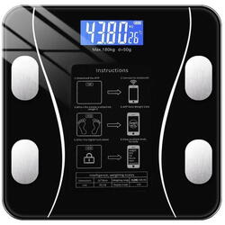 Cantar corporal inteligent, cu diagnostic si termometru, Bluetooth, App pentru fitness, din sticla securizata, LCD, negru