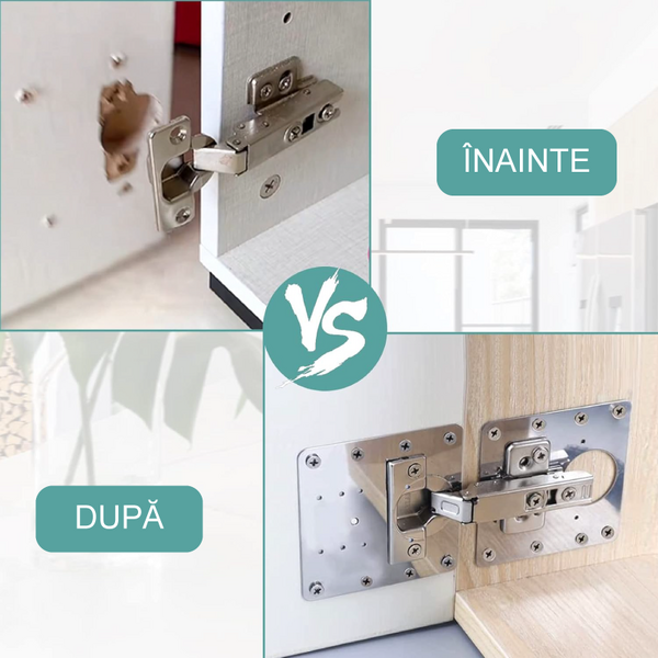 Set 4 bucati suporti de reparare balamale pentru dulap, Otel