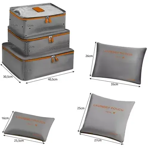 Set 6 genti pentru organizare bagaj, Poliester, Impermeabil