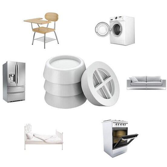 Set 4 suporti amortizare vibratii masina de spalat, frigider, antizgomot, antiderapant, Alb