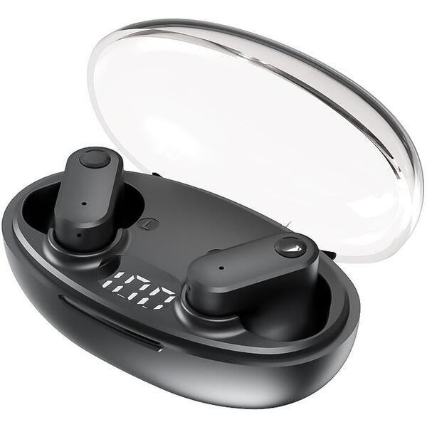 Casti Bluetooth 5.3, Baterie Statie 200mAh, StandBy 180H, Touch pe Casti, Respingere/Raspundere Apel VTS-210, Negru