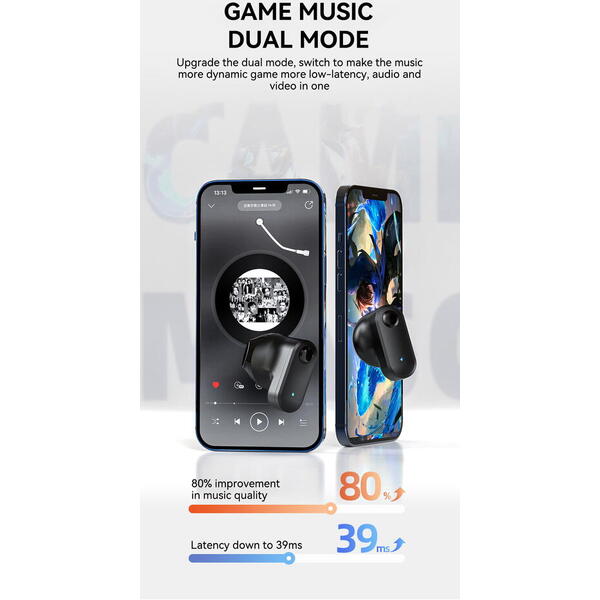 Casti Bluetooth 5.3, Baterie Statie 200mAh, StandBy 180H, Touch pe Casti, Respingere/Raspundere Apel VTS-210, Negru