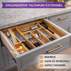 Organizator extensibil tacamuri si ustensile de bucatarie,  Bambus, 6-8 compartimente, Design elegant, 50 x 45.5 x 5 cm