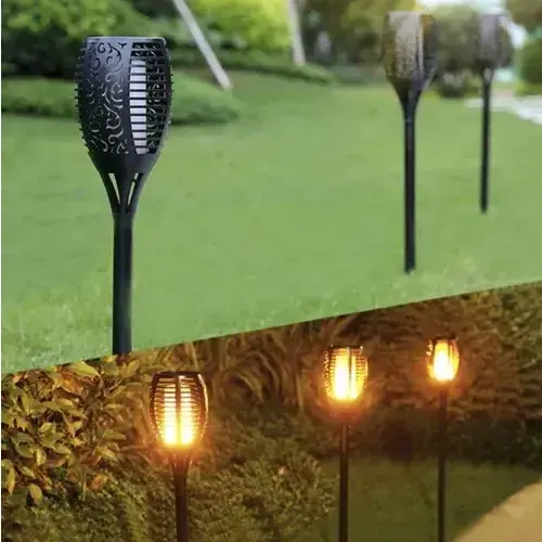 Set 4 Lampi Solare, Autonomie 8 ore, Inaltime 50CM, Rezistenta la intemperii, Design flacara, Clasa de protectie ip65