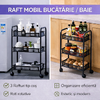 Raft mobil pentru bucatarie sau baie, Organizator, Metalic, 3 rafturi, 2 roti cu blocare, 65 x 25 x 44 x cm, Negru