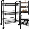 Raft mobil pentru bucatarie sau baie, Organizator, Metalic, 3 rafturi, 2 roti cu blocare, 65 x 25 x 44 x cm, Negru