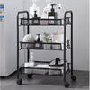 Raft mobil pentru bucatarie sau baie, Organizator, Metalic, 3 rafturi, 2 roti cu blocare, 65 x 25 x 44 x cm, Negru