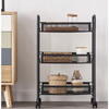 Raft mobil pentru bucatarie sau baie, Organizator, Metalic, 3 rafturi, 2 roti cu blocare, 65 x 25 x 44 x cm, Negru