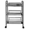 Raft mobil pentru bucatarie sau baie, Organizator, Metalic, 3 rafturi, 2 roti cu blocare, 65 x 25 x 44 x cm, Negru