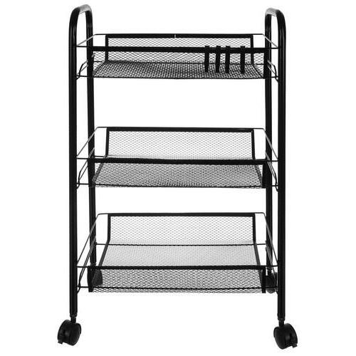 Raft mobil pentru bucatarie sau baie, Organizator, Metalic, 3 rafturi, 2 roti cu blocare, 65 x 25 x 44 x cm, Negru
