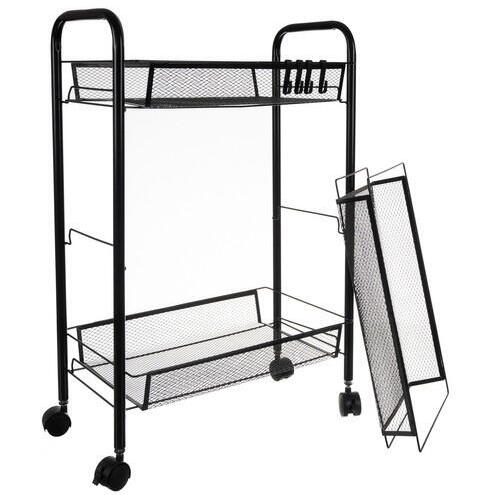 Raft mobil pentru bucatarie sau baie, Organizator, Metalic, 3 rafturi, 2 roti cu blocare, 65 x 25 x 44 x cm, Negru