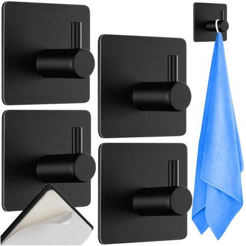 Set 4 Suport cu Adeziv pentru Prosoape, Dimensiuni 4,5 x 4,5 x 2,5 cm, Rezistent la Umiditate, Rugina, Ideal pentru Bucatarie, Baie, Otel Inoxidabil, Sarcina 3 Kg
