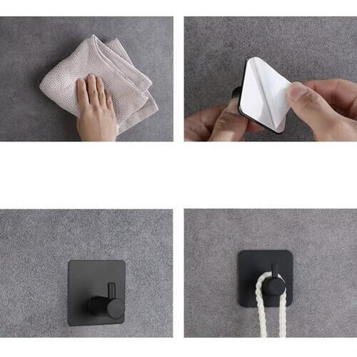 Set 4 Suport cu Adeziv pentru Prosoape, Dimensiuni 4,5 x 4,5 x 2,5 cm, Rezistent la Umiditate, Rugina, Ideal pentru Bucatarie, Baie, Otel Inoxidabil, Sarcina 3 Kg