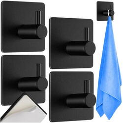 Set 4 Suport cu Adeziv pentru Prosoape, Dimensiuni 4,5 x 4,5 x 2,5 cm, Rezistent la Umiditate, Rugina, Ideal pentru Bucatarie, Baie, Otel Inoxidabil, Sarcina 3 Kg
