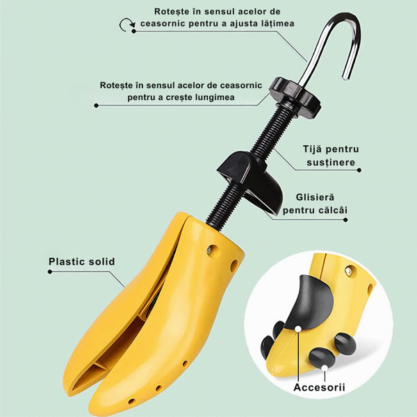 Set 2 Calapoade/Sanuri, Pentru Largit/Alungit Pantofi, Pentru Marimile 40-47, Material ABS, Galben