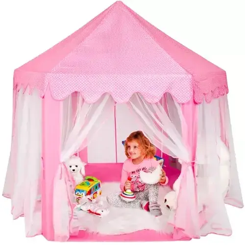 Cort de joaca pentru copii, Castel printese, Pliabil, 6 intrari, 135x140 cm, roz