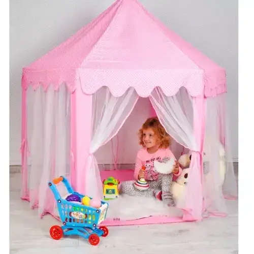 Cort de joaca pentru copii, Castel printese, Pliabil, 6 intrari, 135x140 cm, roz