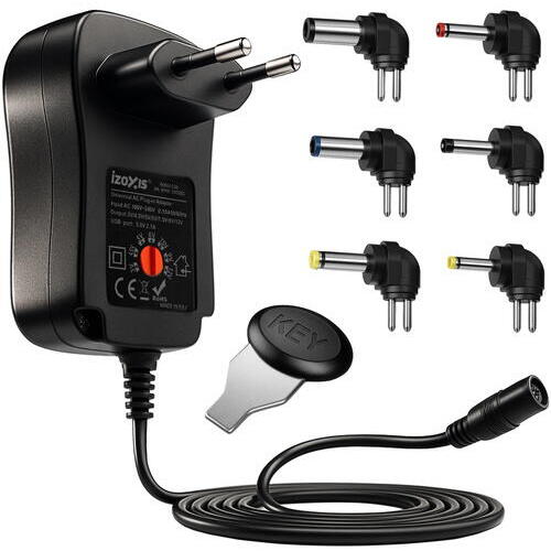 Incarcator universal 30W, 6 capete interschimbabile, 150cm cablu, 3V-12V, USB