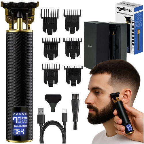 Masina Profesionala de Tuns Barba Si Contur, Fara Fir, Marimi Reglabile, Lama Inox, Negru